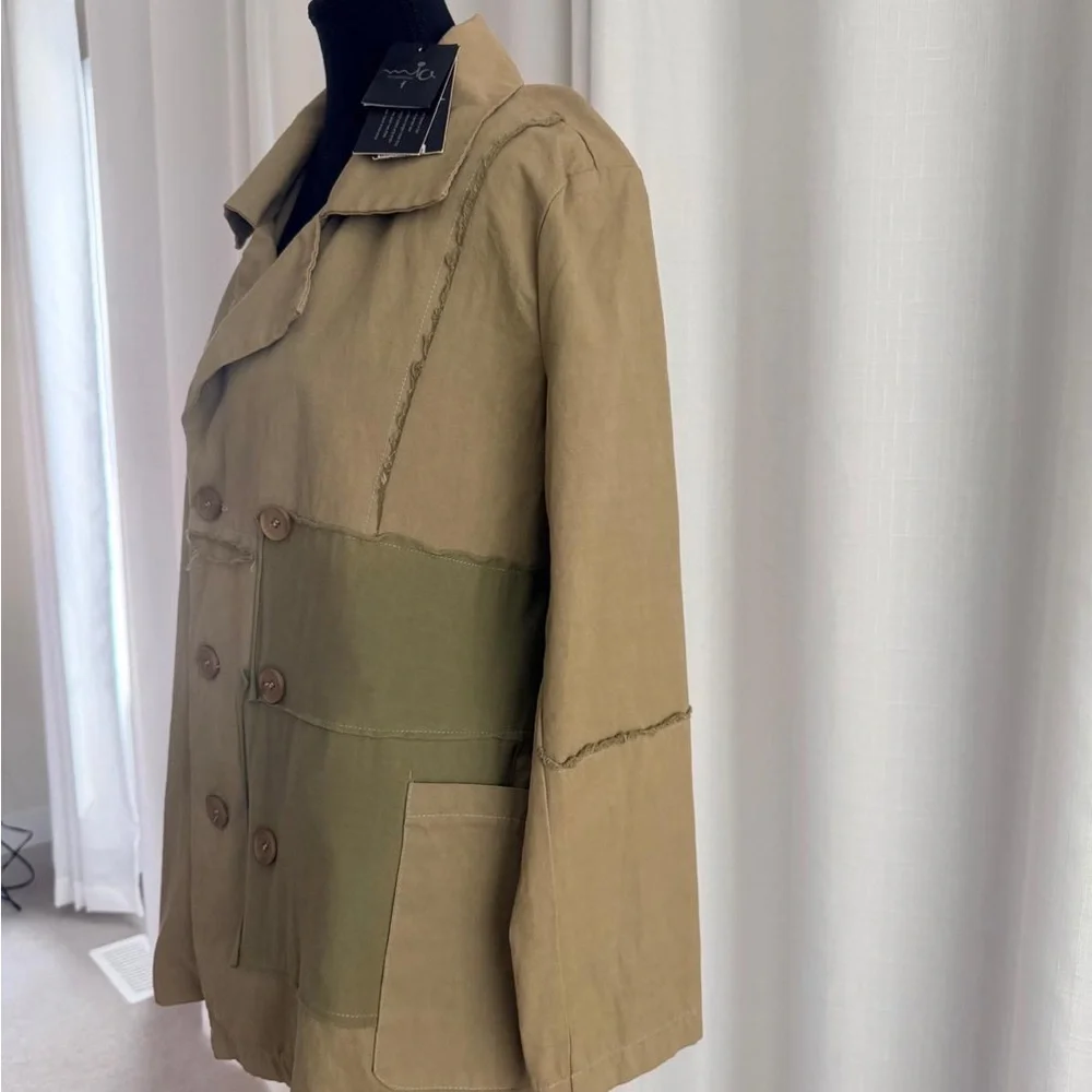 Olive Green Women's Double-Breasted Pea Coat - Picture 2 of 11